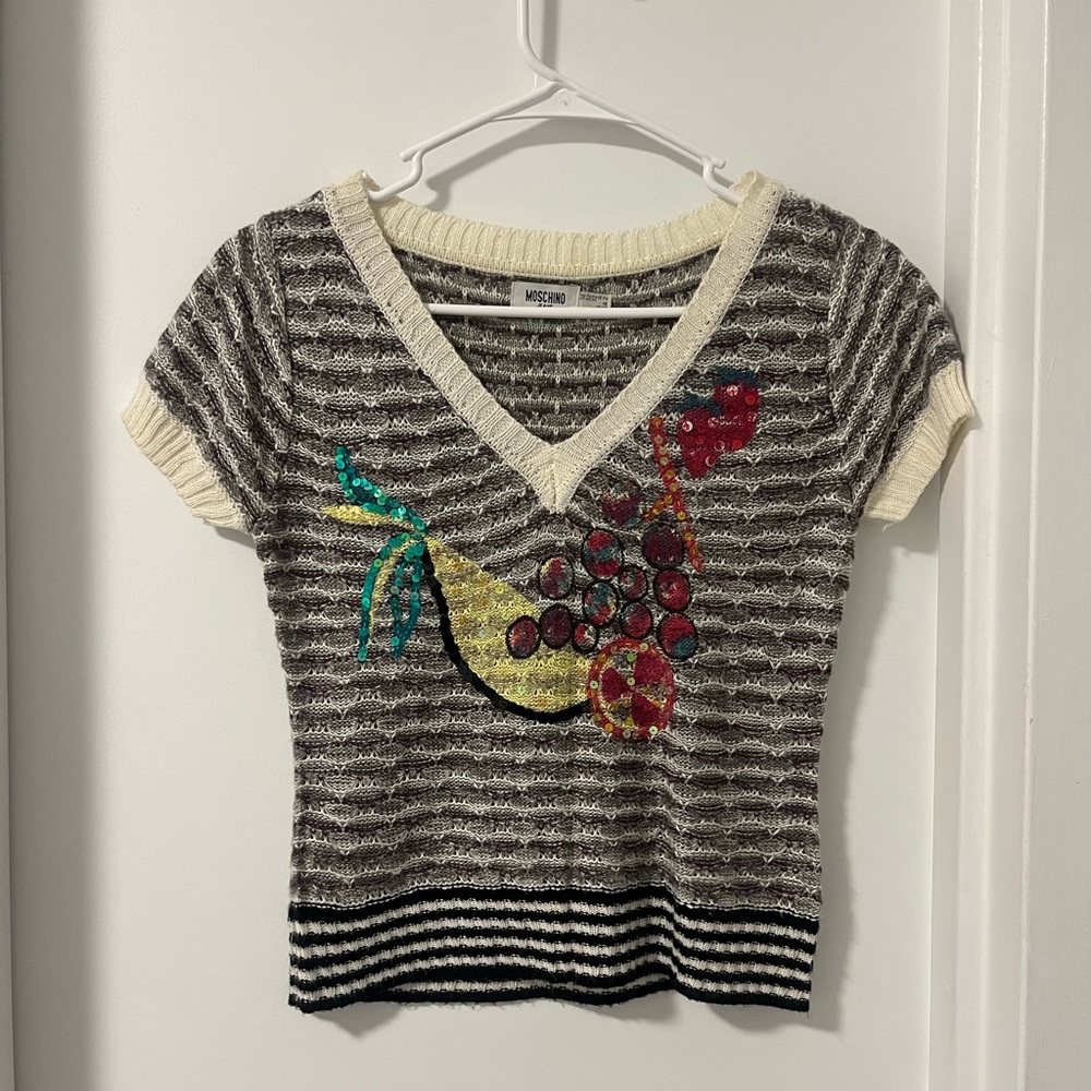 Moschino Cream and Gray Knit Sweater